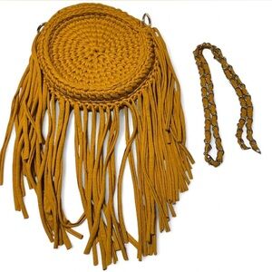 Mustard Fringe Round Crossbody Bag